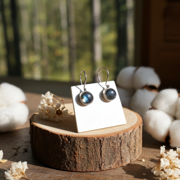 Silver 925 Labradorite Earrings -Ασημένια Σκουλαρίκια 925 Επιπλατινωμένα με Λαβραδορίτη
