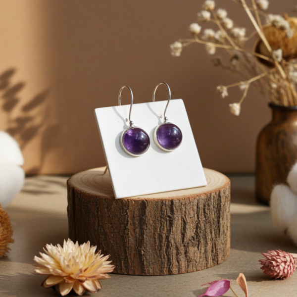 Silver 925 Amethyst Earrings-Ασημένια Σκουλαρίκια 925 Επιπλατινωμένα με Αμέθυστο