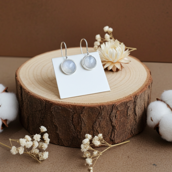 Silver 925 Moonstone earrings -Ασημένια Σκουλαρίκια 925 με Φεγγαρόπετρα Μπλε